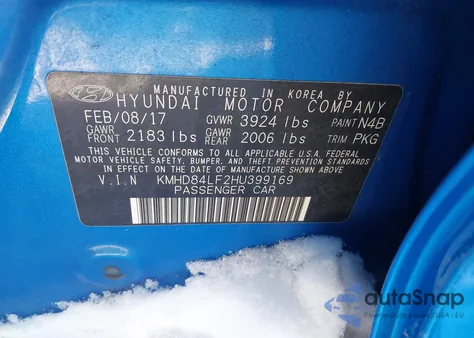 2017 Hyundai Elantra Se из США, поврежденный, VIN KMHD84LF2HU399169